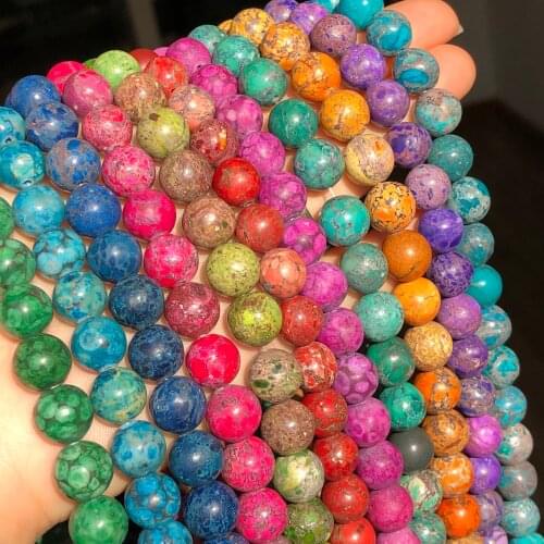 Natural Stone Imperial America Jaspers Bead Smooth Sea Sediment Turquoises Loose Spacer Bead For Jewelry Making Diy Bracelet