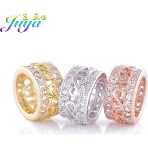 Beading Jewelry Findings Pave Zircon Big Hole Infinity Metal Charm Beads Accessories For Women Men Natural Stones Jewelry Making