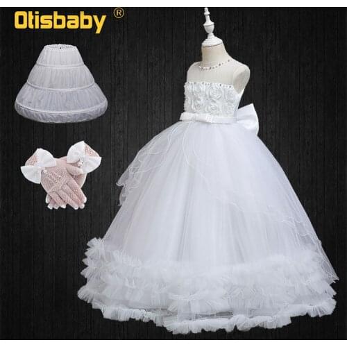 Boutique Evening Party Dresses for Girls Flower Girl Red White Wedding Dress Teen Girl Floor Length Performance Ball Gowns