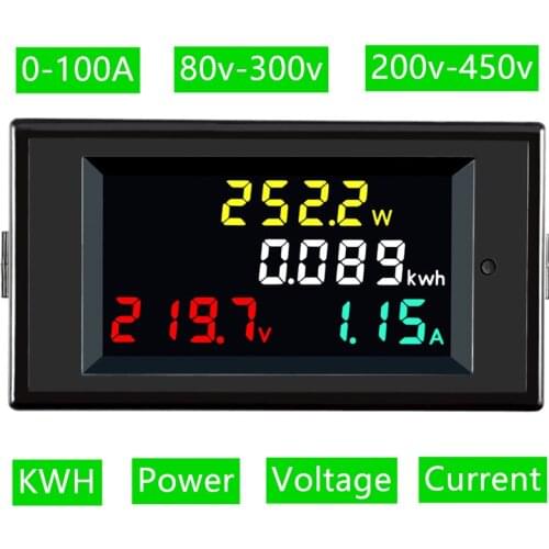 LCD Digital Panel Wattmeter Energy Power Meter Voltage Voltmeter Current Ammeter Frequency Indicator AC 80V 300V 200V 450V 100A