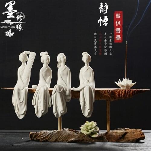 WOW -LARGE # home office High-grade Refined art Eastern Classical beauty Dehua ceramics pottery Carving art wooden statue gift