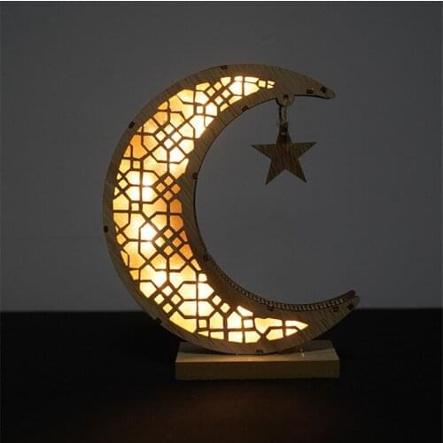 Moon Shaped Wooden Night Lights Crafts Decorative Ramadan LED Table Lamp