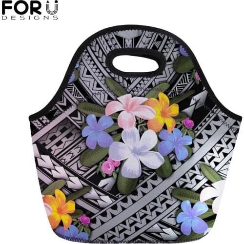 FORUDESIGNS Polynesian Frangipani Pattern Womens Mens Lunch Bags Themo Insulated Lunchbags Coffee Dessert Neoprene Cooler Bags