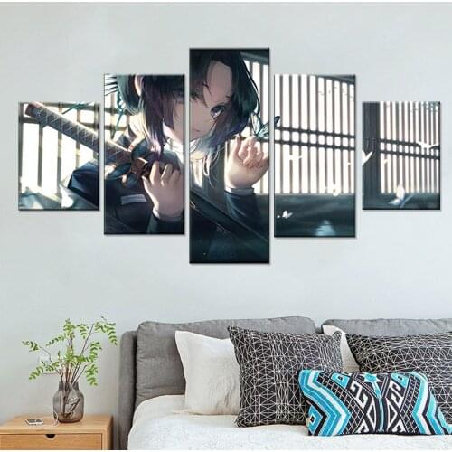 Hd Demon Slayer Anime Kochou Shinobu 5 Pieces Artwork Modular Poster Painting Canvas For Living Room Home Decor Framework