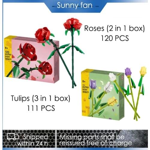 Rose Assembled Building Blocks Valentines Day Gift Tulip Assembled Building Blocks Thanksgiving Teachers Day Gift Girl Toy