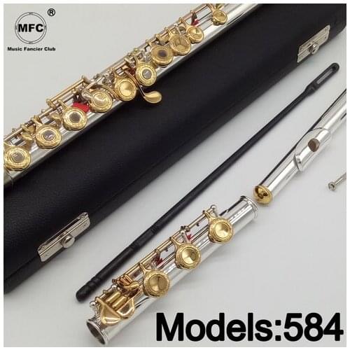 Music Fancier Club Flute 584 Engraving Hand Carved Keys Gold Plating Flutes B Leg Open Holes 17 Gold Keys