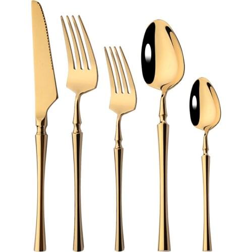 5Pcs Gold 18/10 Stainless Steel Tableware Dinnerware Cutlery Set Knife Spoon Fork Set Korean Food Flatware Kitchen Accessories
