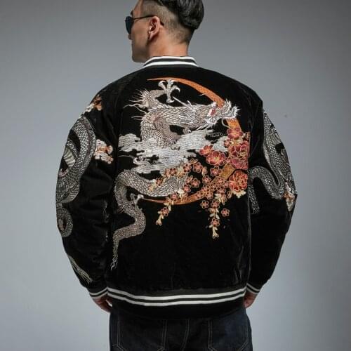 New Chinese style heavy industry embroidered dragon jacket autumn and winter thick coat tide brand mens personality jacket