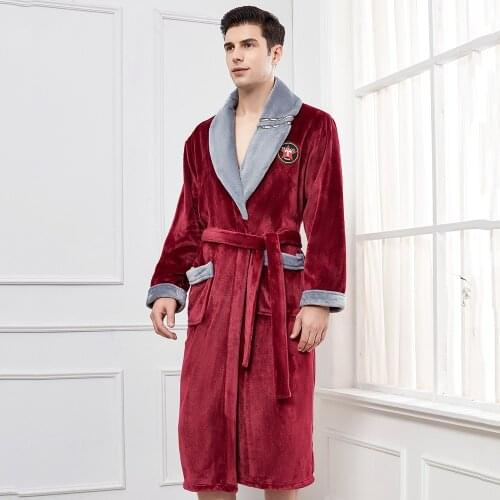 2021 Winter New Men Flannel Robe Soft Sleepwear Kimono Bathrobe Gown Loose Nightwear Lounge Wear Nightgown Home Clothes