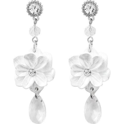 The New Tied Vintage Flower Small Pure and Fresh and Fashion Contracted Crystal Long Delicate Women Drop Earrings