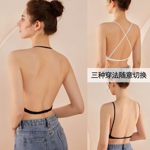 New Style Open Back U-shaped Beautiful BackUnderwear Hanging Neck Small ChestGathered SummerStrapless Invisible Triangle Cup Bra