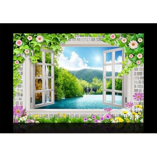 Custom photo wallpaper 3d wall murals wallpaper 3 d window flowers landscape setting wall scenery wall papers living room decor