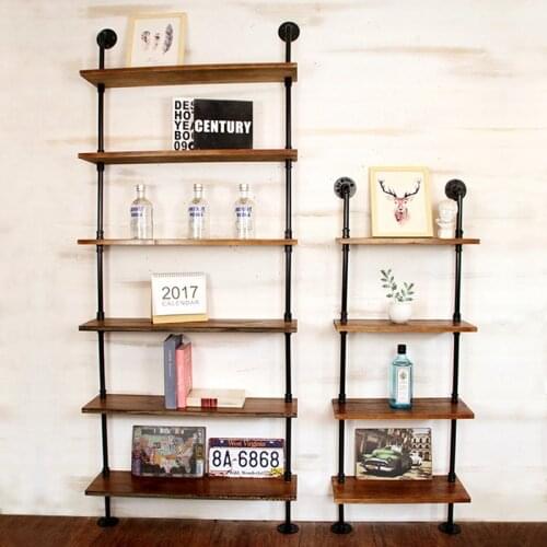 Industrial Retro Bookshelf Black Wall Ceiling Mounted Wall shelf Open Bookshelf Hanging Wall 2 Layer Iron Pipe Shelf Home Decor