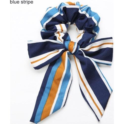 Q Fashion Ribbon Floral Print Striped Bow Streamers Girl Hair Bands Hair Ring Ponytail Holder Women Scrunchies Vintage Headwear