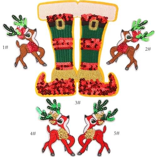 Cartoon Christmas Deer Shoes Embroidered Chapter Embroidery Cloth Stickers Sequined Decorative Clothing Accessories