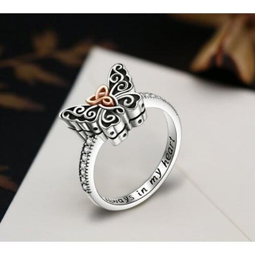 Silver Color Butterfly Urn Ring for Ashes Knot Memorial Keepsake Jewelry Cremation Ring for Women Always In My Heart