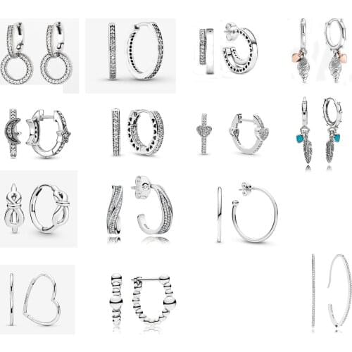 Free Shipping Authentic 925 Sterling Silver Asymmetrical Heart Hoop Earrings For Women DIY Jewelry Oval Sparkle Pandor Earring