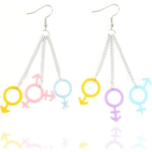 New Cute Colorful Acrylic Male Female Symbols Drop Earrings For Women Long Chains Tassel Dangle Earrings Fashion Party Jewelry
