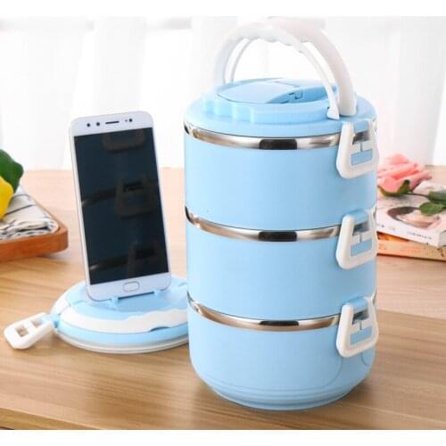 Microwave Stainless Steel Thermal Lunch Box Layers Sealed Grid Hidden Hand Tableware Students School Adult Lunch Box Separate