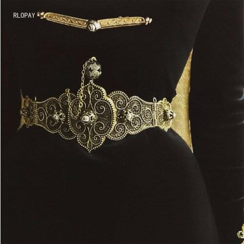 Traditional Caucasian Bridal Dress Belts Metal Body Jewelry with Gold Plating Retro Azerbaijan Russia Women Waist Chains
