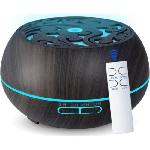 550ml Ultrasonic Air Humidifier with Blue Speaker Wood Grain Essential Oil Aroma Diffuser LED Light Remote Control