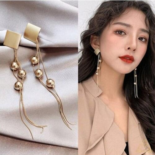 Korean High Sense 2019 New Tide Long Tassel Bead Temperament Earrings Female Personality Temperament Section Creative Earrings