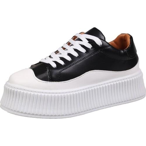 2021Spring Women Platform Sneakers1-3CMThick Increase Vulcanized Shoes Ladies Fashion Sponge Cake Biscuit Shoes White