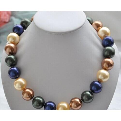 Miss charm 14MM golden coffee blue black SOUTH SEA SHELL PEARL NECKLACE 18" NEW