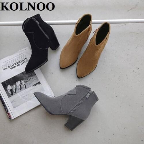 Kolnoo Handmade New Retro Style Womens Chunky Heels Boots Side-Zipper Vintages Martin Ankle Boots English Fashion Winter Shoes