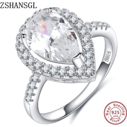 Big White Water Drop CZ Zircon Stone 925 Silver filled Rings for Women Fashion Wedding Engagement Jewelry Drop Ship 2019