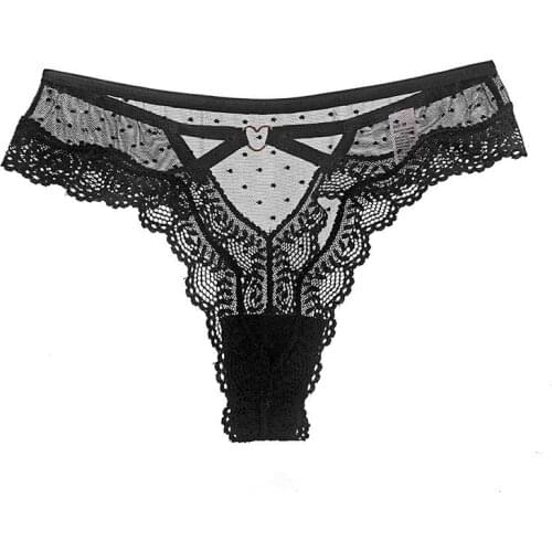 Women Sexy Panties Transparent Floral Lace Underwear Flirty Cheeky Thongs with Cute Heart Shaped Ring Back