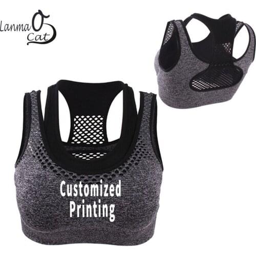 Lanmaocat Ladies Sports Crop Top Bra With Custom Logo Printing For Women Sports Wear Bra Running Gym Top Brassiere Free Shipping