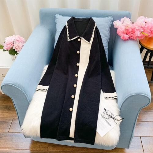 Pullover Shirt Plus Size Womens Autumn Clothing 2020 New Style Fashion Patchwork Sweater Knitted Dress Midi Casual Vestido y181