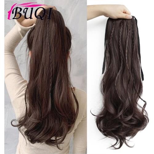 BUQI 21.5-Inch Synthetic Curly Hair With Ponytail Fake Hair Chip-in Hair Extensions Fiber Heat-Resistant Pony Tail