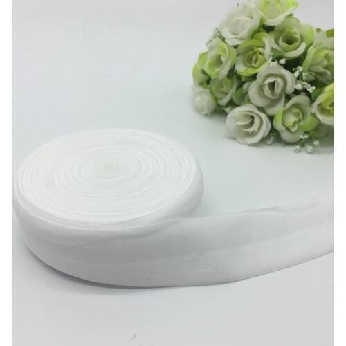 5Yards/lot 1" (25mm)Wide White Fold Over Elastic Spandex Satin Band Ties Hair Accessories Lace Trim