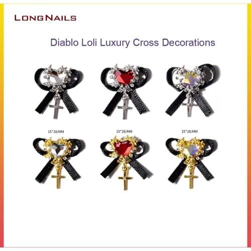 50pcs/lot Nails jewelry Art Decoration Cross With Bow-knot Nail Charming Crystals Jewelry DIY Nail Tips Cross Jewelry Rhinestone