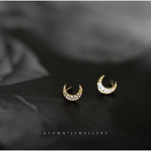 925 Sterling Silver Earrings For Women Moon Gold Crescent Crystal Zircon Mini Design Fashion Wedding Jewelry Accessories INEFFA