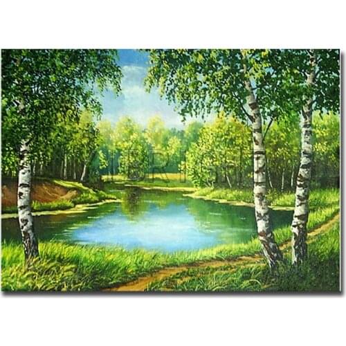 Diamond Painting Natural Scenery Full Square Drill Pictures Of Rhinestones Set Of Embroidery Kits Birch Lake Needlework Craft Y3