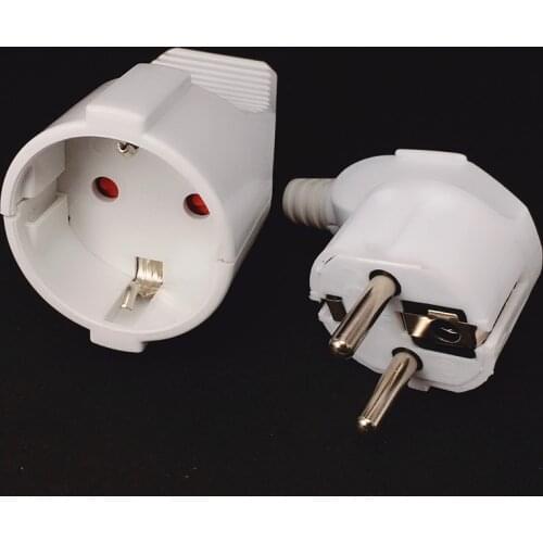 White 250v 16a Male Female Assembly Receptacle connector french Russia Korea German EU power cord wired cable plug Socket