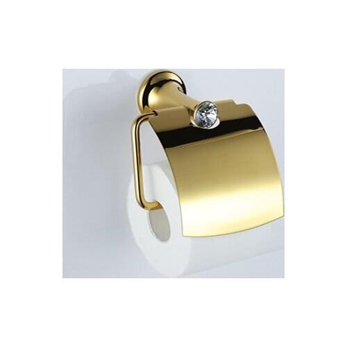 FREE SHIPPING Golden PVD clour Crystal roll holder with cover toilet paper holder