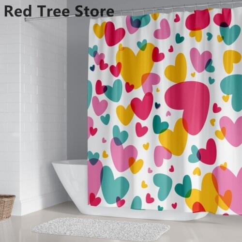 Colorful Heart Print Shower Curtain for Bathroom With 12 Hooks Polyester Fabric Machine Washable Waterproof 3d Bath Cover Screen