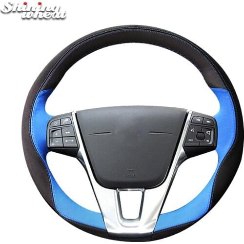 Shining wheat Black Blue Leather Car Steering Wheel Cover for Volvo S60 V40 V60 V70 2014 XC60