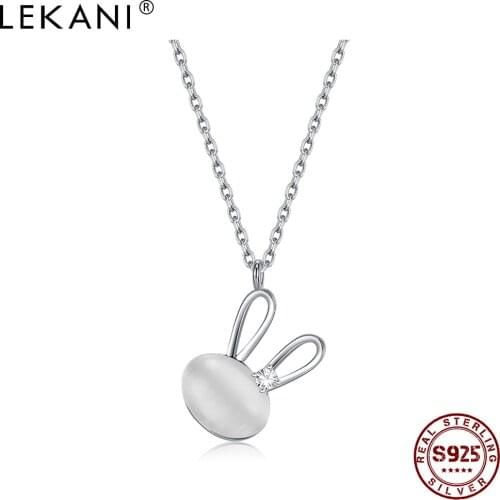 LEKANI Lovely Bunny S925 Sterling Silver Pendant Necklace Inlaid Tiny Cubic Zirconia Female Chains Exquisite Fine Jewelry 2020
