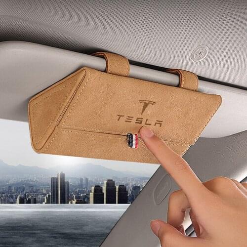 Car Styling Sun Visor Glasses Box Clip Sunshade Glasses Case Clip Storage Box Holder For Tesla Model 3 Model X S Y Accessories