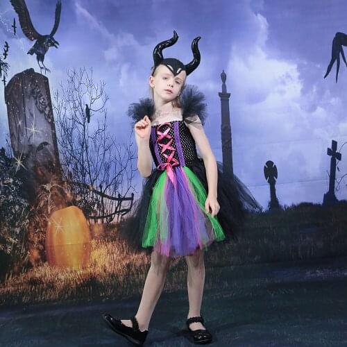 Wicked Witch Costume Girls Tutu Dress Villain Superhero Halloween Costume Mal Costume Kids Halloween Dress Up Party Dresses