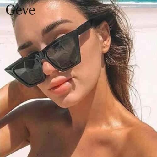 Summer Traveling Glasses Female UV400 Classic Cat Eye Flat Top Blue Square Sunglasses Women Fashion Ladies Glasses Oculos UV400