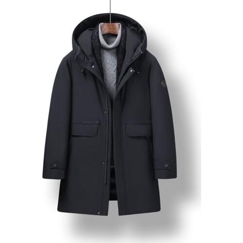 Top Grade Mens Grey Duck Down X-Long Business Casual Thick Winter Jacket 2021 Men Fashion Detachable Scarf Warm Down Coat