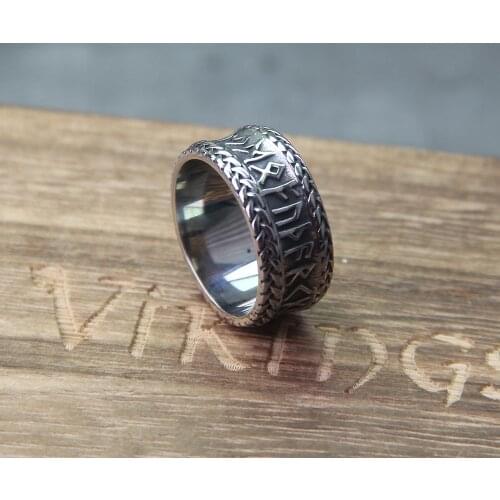 316L Stainless steel Fashion Style MEN Double letter Rune words Odin Norse Viking AmuletRETRO Rings Jewelry with wooden box