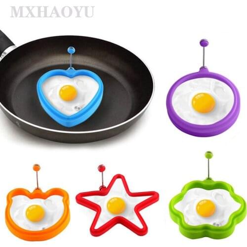 MXHAOYU Silicone Fried Egg Mould Stainless Steel Handle Pancake Shaper Poached Omelette Kitchen Cooking Breakfast Tools
