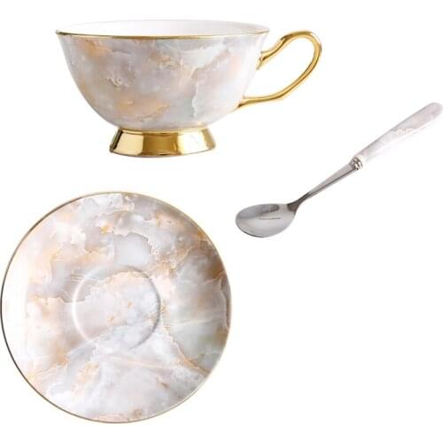 High-Quality Bone China Coffee Cup And Saucer Bohemian Fashion Gold Plated Espresso Flower Tea Cup Set With Spoon 200 Ml
